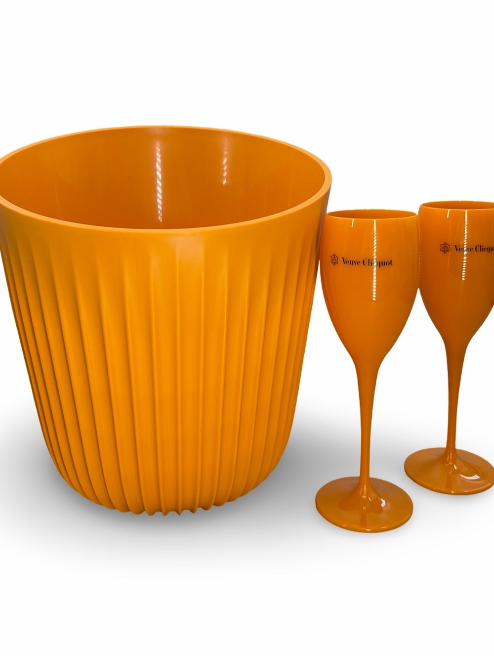 Veuve Clicquot Champagne Ice Bucket Champagne Flute Set Orange Acrylic Like New